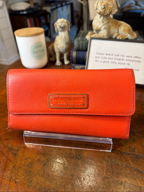 Marc Jacobs Handbags - Marc Jacobs Orange Leather Flap Wallet with Logo Plaque